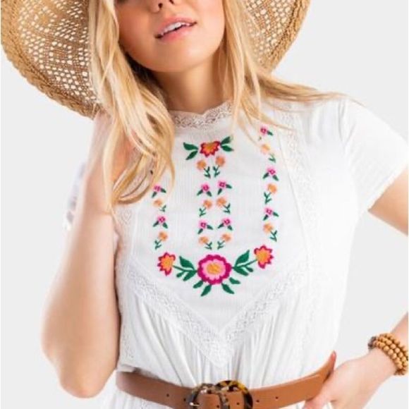 Embroidered high neck dress with slip, size medium - Picture 2 of 9